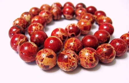 Sea Sediment, Imperlal  Kaiser Jaspis Perlen 12 mm Dunkelrot, Edelsteinkette