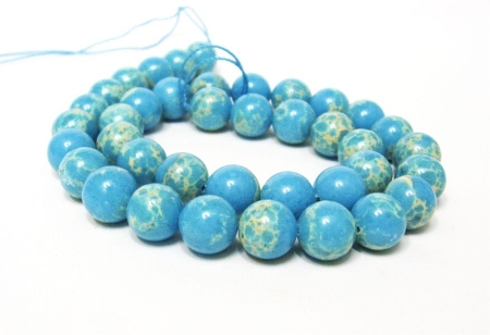 Sea Sediment, Imperial  Kaiser Jaspis 14 mm Perlen Azur Blau, Kette