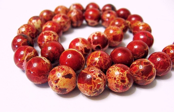 Sea Sediment, Imperlal  Kaiser Jaspis Perlen 12 mm Dunkelrot, Edelsteinkette