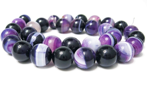 Edelstein Strang 12 mm Achat Lila gestreift